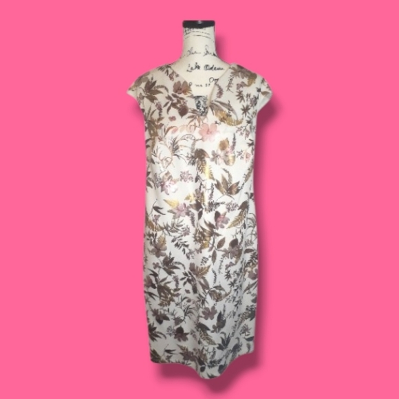 connected apparel Dresses & Skirts - Elegant Midi Sheath Dress Gold Metallic Floral Size 14W